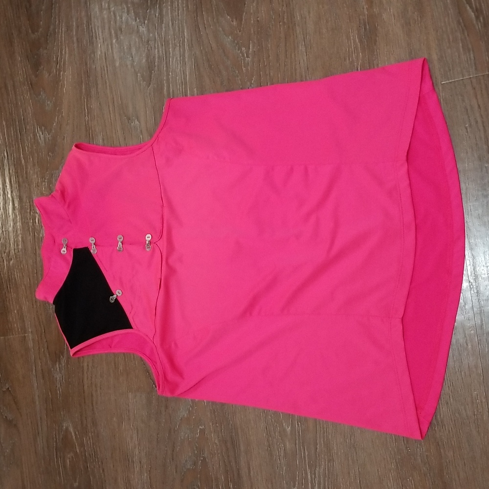 (S) Jamie Sadock Neon Collar Sleeveless Golf Athleisure Activewear 90s 80s Neon
